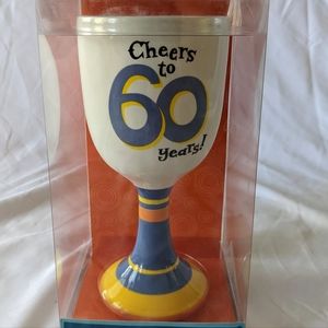 NEW Hallmark Cheers to 60 Years WINE GLASS Birthday Goblet Blue Yellow White